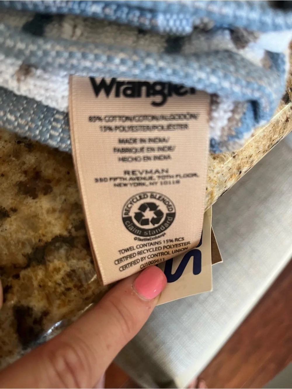 Wrangler Light Blue Striped Hand Towel